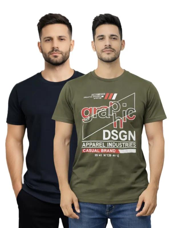 Digsel_Men_Regular_Fit_Casual_Plain_&_Printed_T_-Shirt_Combo_Pack_Of_2_Black_&_Green