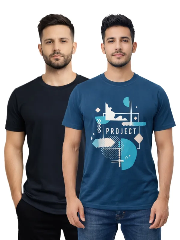 Digsel_Men_Regular_Fit_Casual_Plain_&_Printed_T_-Shirt_Combo_Pack_Of_2_Black_&_Navy