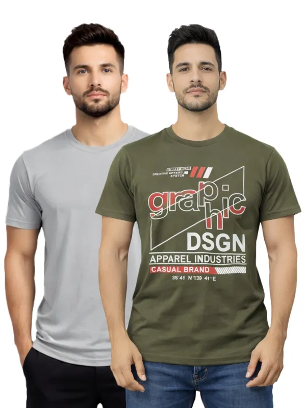 Digsel_Men_Regular_Fit_Casual_Plain_&_Printed_T_-Shirt_Combo_Pack_Of_2_Grey_&_Green
