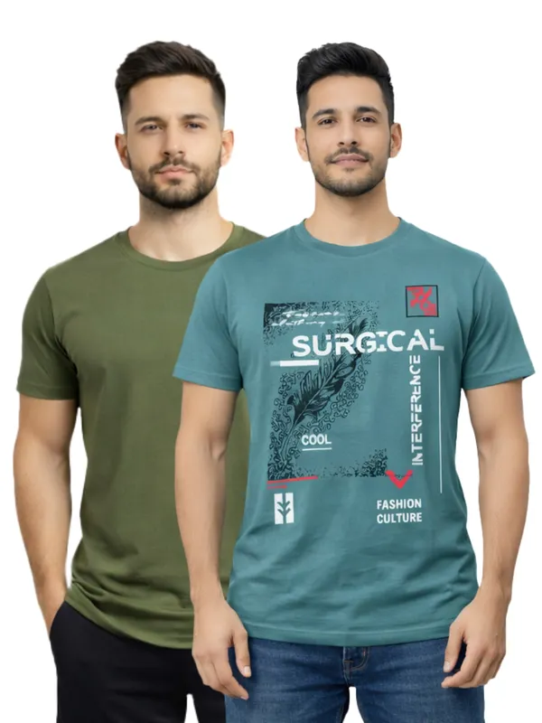 Digsel_Men_Regular_Fit_Casual_Plain_&_Printed_T_-Shirt_Combo_Pack_Of_2_Green_&_Dark_Green