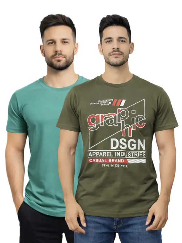 Digsel_Men_Regular_Fit_Casual_Plain_&_Printed_T_-Shirt_Combo_Pack_Of_2_Lite_Green_&_Green