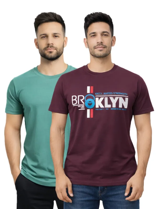 Digsel_Men_Regular_Fit_Casual_Plain_&_Printed_T_-Shirt_Combo_Pack_Of_2_Lite_Green_&_Purple
