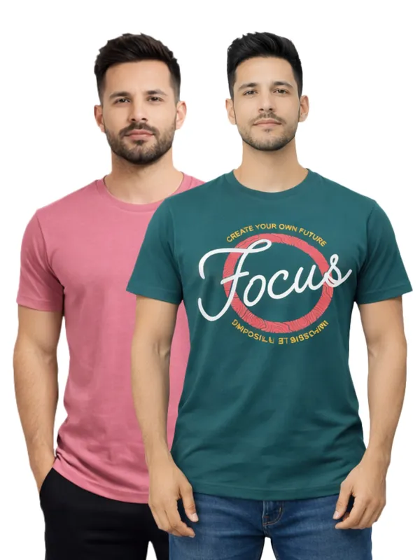 Digsel_Men_Regular_Fit_Casual_Plain_&_Printed_T_-Shirt_Combo_Pack_Of_2_Pink_&_Petrol