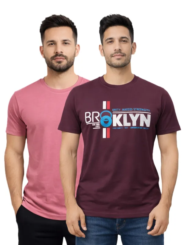 Digsel_Men_Regular_Fit_Casual_Plain_&_Printed_T_-Shirt_Combo_Pack_Of_2_Pink_&_Purple