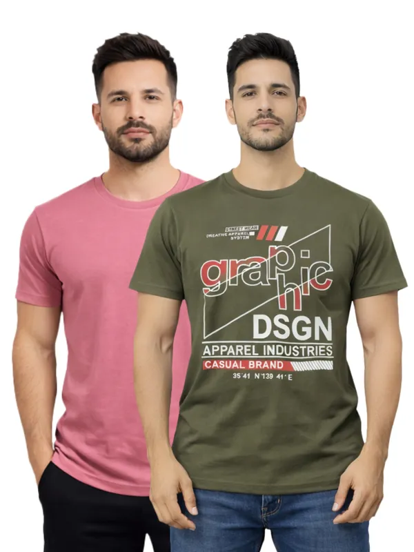 Digsel_Men_Regular_Fit_Casual_Plain_&_Printed_T_-Shirt_Combo_Pack_Of_2_Pink_&_Green