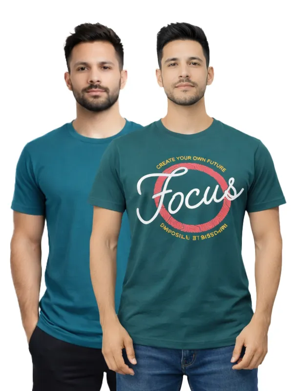 Digsel_Men_Regular_Fit_Casual_Plain_&_Printed_T_-Shirt_Combo_Pack_Of_2_Petrol_&_Dark_Green