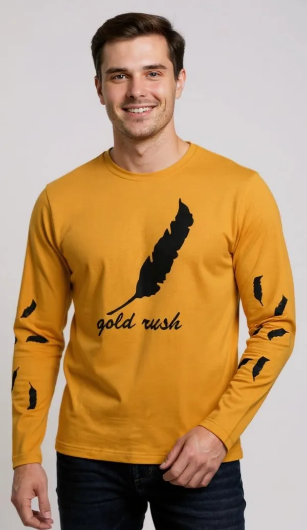 Mustard_Printed_Round_Neck_Full_Sleeve_T-Shirt_For_Men