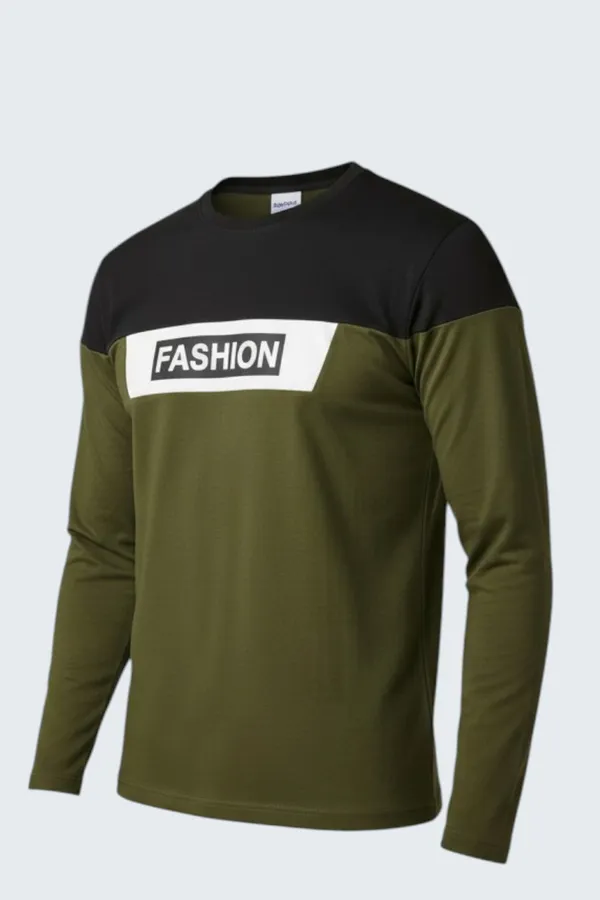 Olive_Printed_Round_Neck_Full_Sleeve_Cotton-Polyester_Blend_T-Shirt_For_Men