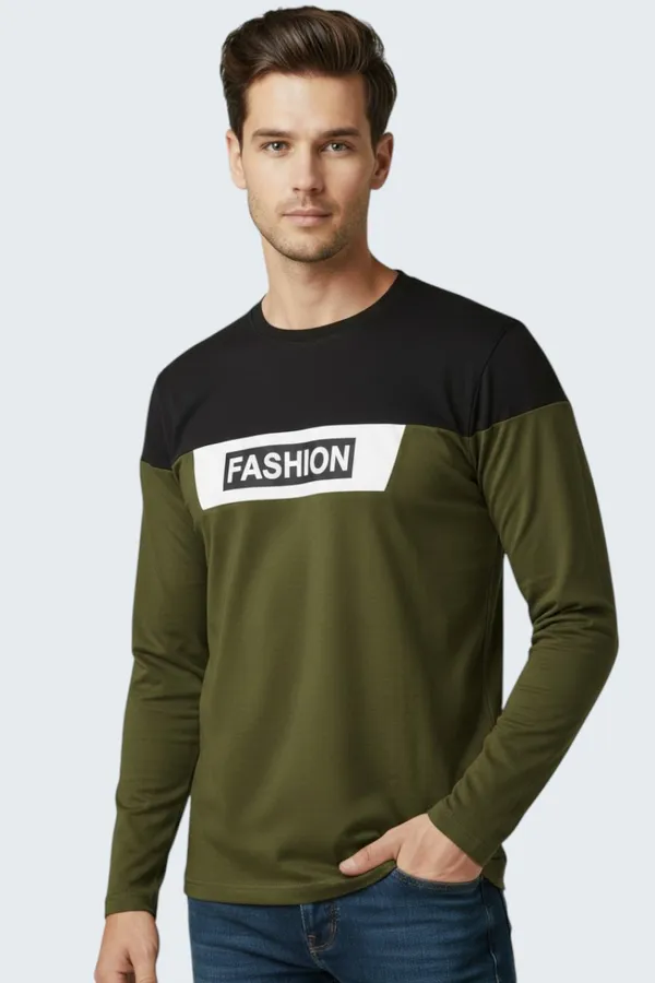 Olive_Printed_Round_Neck_Full_Sleeve_Cotton-Polyester_Blend_T-Shirt_For_Men