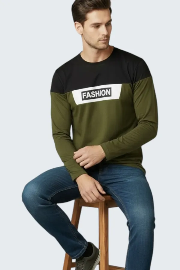 Olive_Printed_Round_Neck_Full_Sleeve_Cotton-Polyester_Blend_T-Shirt_For_Men