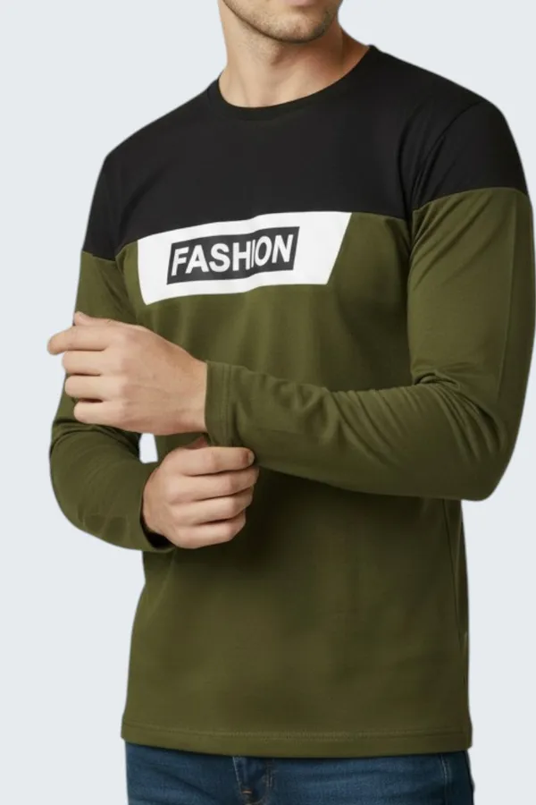 Olive_Printed_Round_Neck_Full_Sleeve_Cotton-Polyester_Blend_T-Shirt_For_Men