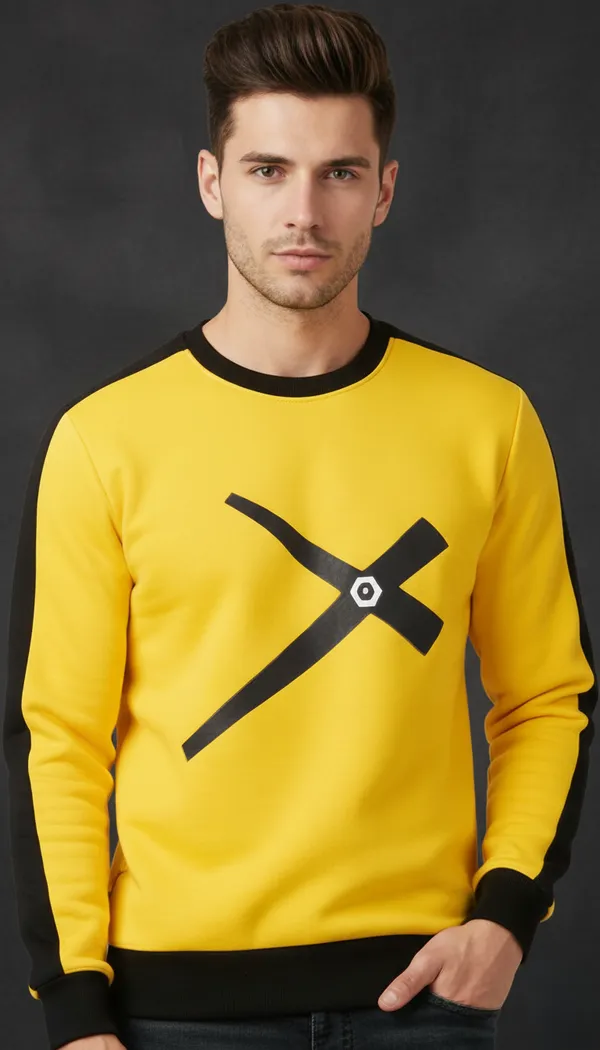 Mustard_Printed_Round_Neck_Full_Sleeve_Cotton-Polyester_Blend_T-Shirt_For_Men
