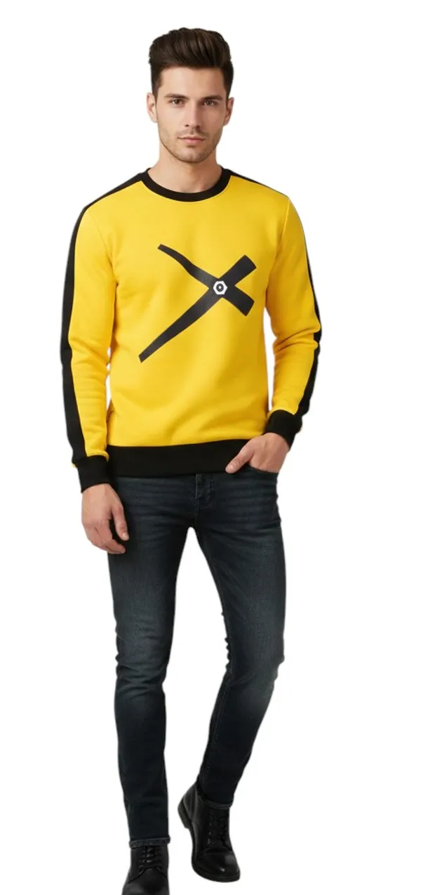 Mustard_Printed_Round_Neck_Full_Sleeve_Cotton-Polyester_Blend_T-Shirt_For_Men
