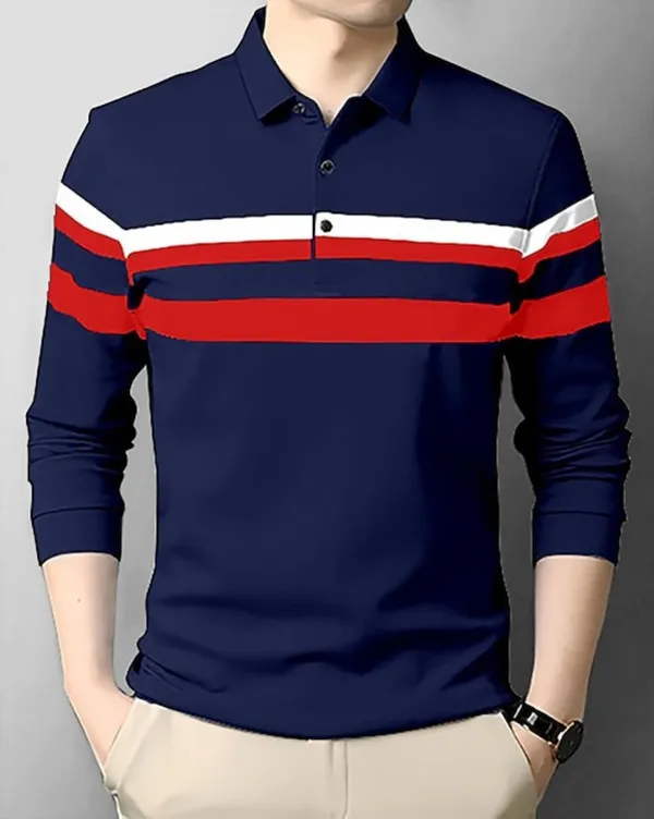 Navy_Polo_Collar_Full_Sleeve_Cotton-Polyester_Blend_T-Shirt_For_Men