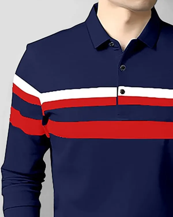 Navy_Polo_Collar_Full_Sleeve_Cotton-Polyester_Blend_T-Shirt_For_Men