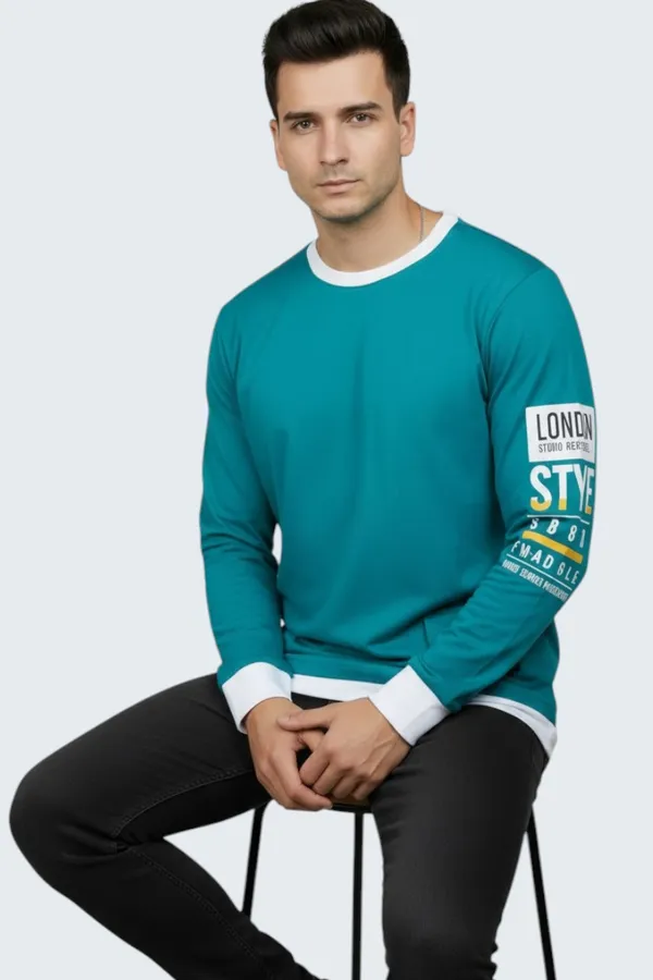Green_Printed_Round_Neck_Full_Sleeve_Cotton-Polyester_Blend_T-Shirt_For_Men