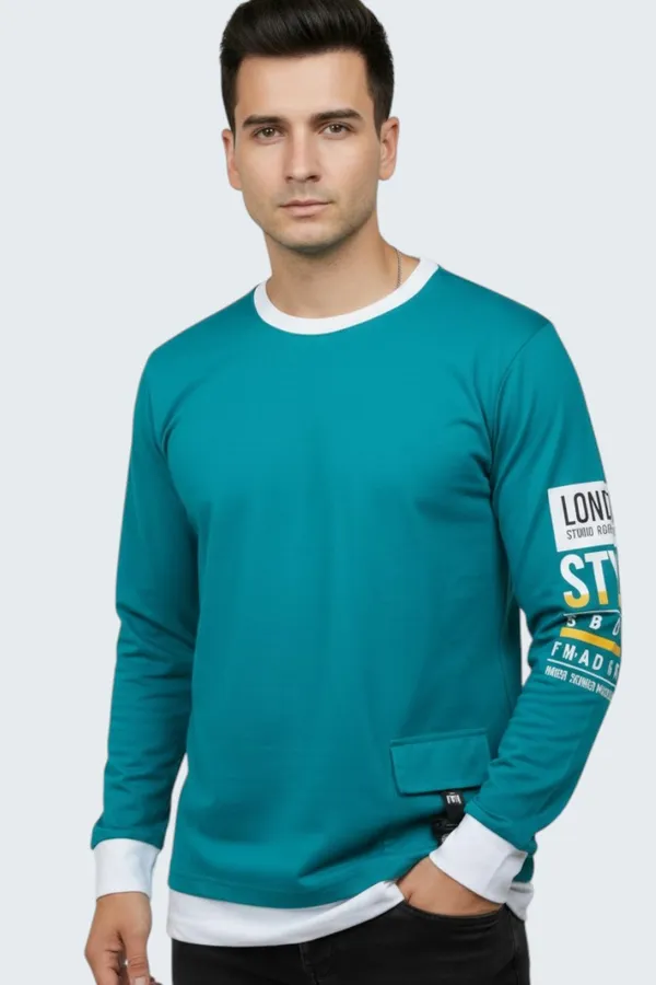 Green_Printed_Round_Neck_Full_Sleeve_Cotton-Polyester_Blend_T-Shirt_For_Men
