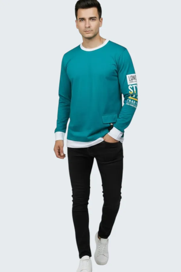 Green_Printed_Round_Neck_Full_Sleeve_Cotton-Polyester_Blend_T-Shirt_For_Men