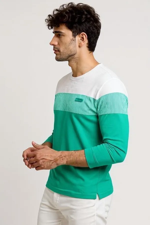 Green_Printed_Round_Neck_Full_Sleeve_Cotton-Polyester_Blend_T-Shirt_For_Men