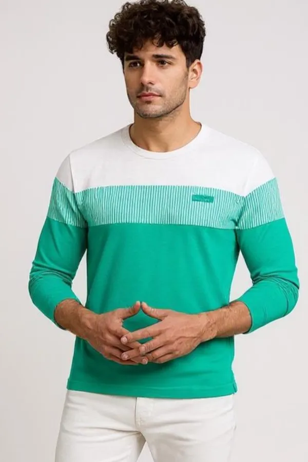 Green_Printed_Round_Neck_Full_Sleeve_Cotton-Polyester_Blend_T-Shirt_For_Men