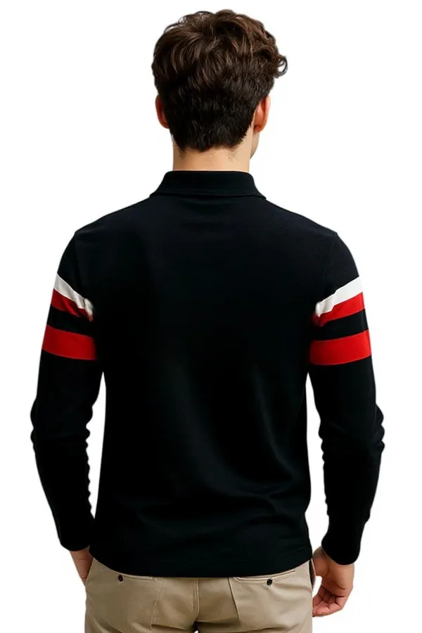Black_Polo_Collar_Full_Sleeve_Cotton-Polyester_Blend_T-Shirt_For_Men