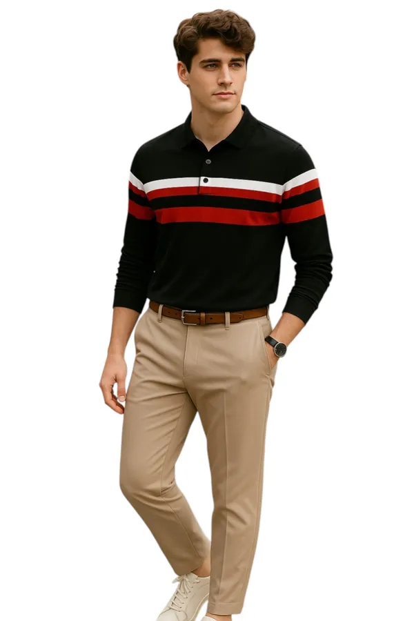 Black_Polo_Collar_Full_Sleeve_Cotton-Polyester_Blend_T-Shirt_For_Men