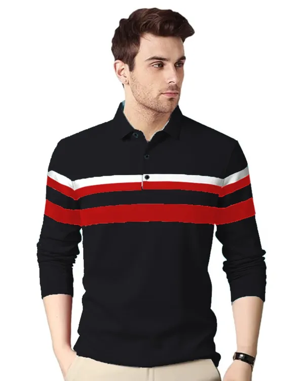 Black_Polo_Collar_Full_Sleeve_Cotton-Polyester_Blend_T-Shirt_For_Men