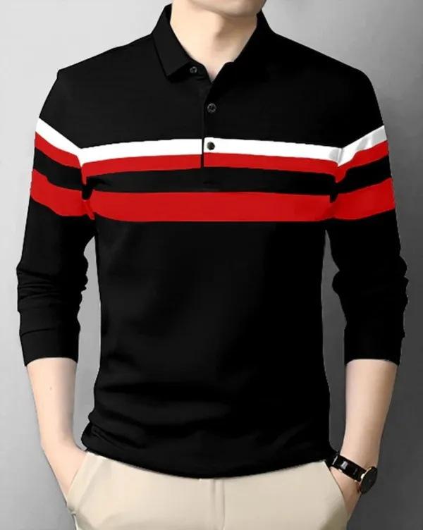 Black_Polo_Collar_Full_Sleeve_Cotton-Polyester_Blend_T-Shirt_For_Men