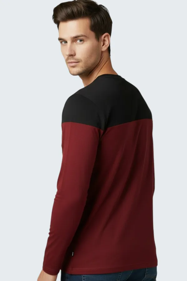 Maroon_Printed_Round_Neck_Full_Sleeve_Cotton-Polyester_Blend_T-Shirt_For_Men