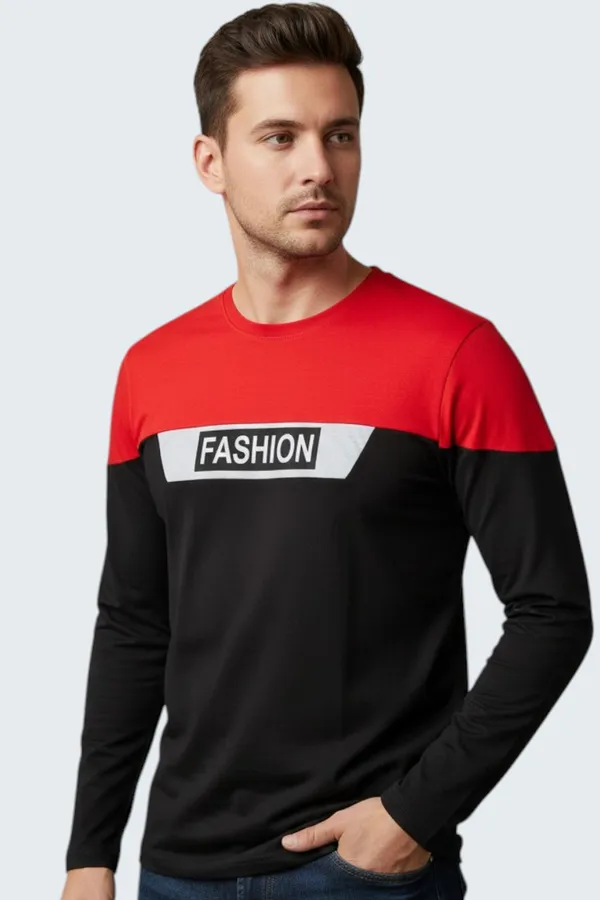Red_Printed_Round_Neck_Full_Sleeve_Cotton-Polyester_Blend_T-Shirt_For_Men