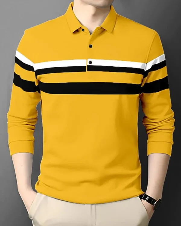 Mustard_Polo_Collar_Full_Sleeve_Cotton-Polyester_Blend_T-Shirt_For_Men