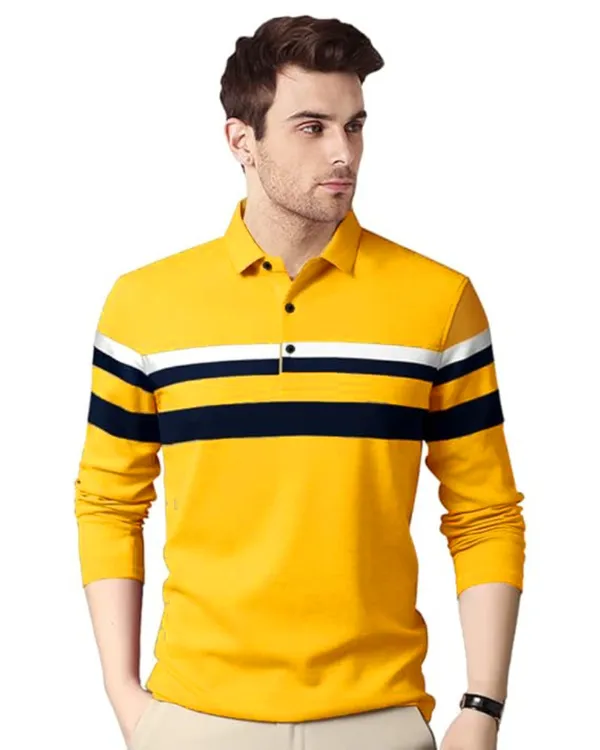 Mustard_Polo_Collar_Full_Sleeve_Cotton-Polyester_Blend_T-Shirt_For_Men