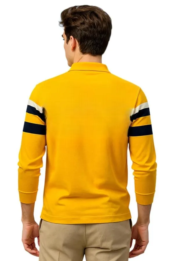 Mustard_Polo_Collar_Full_Sleeve_Cotton-Polyester_Blend_T-Shirt_For_Men