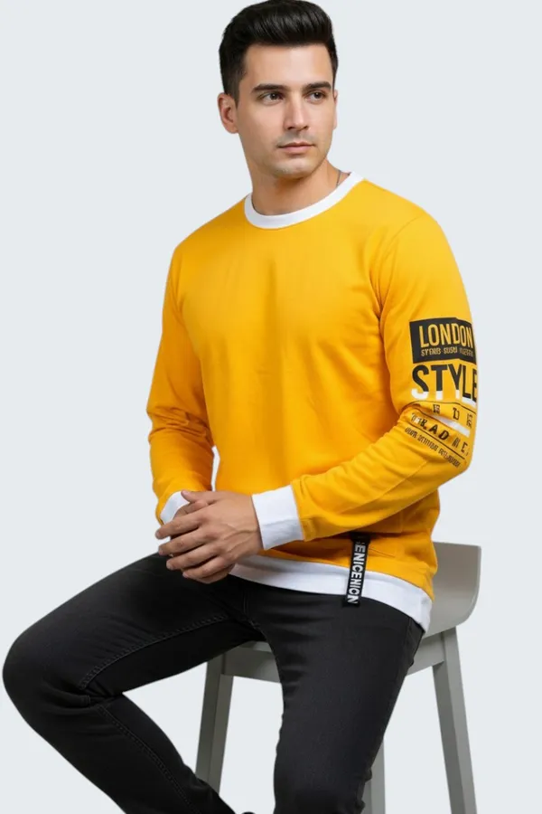 Mustard_Printed_Round_Neck_Full_Sleeve_Cotton-Polyester_Blend_T-Shirt_For_Men