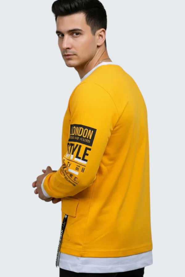 Mustard_Printed_Round_Neck_Full_Sleeve_Cotton-Polyester_Blend_T-Shirt_For_Men
