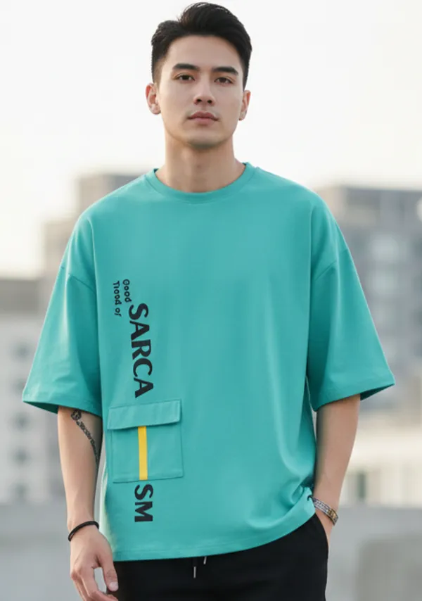 Green_Printed_Round_Neck_Loose_Fit_Cotton-Polyester_Blend_T-Shirt_For_Men