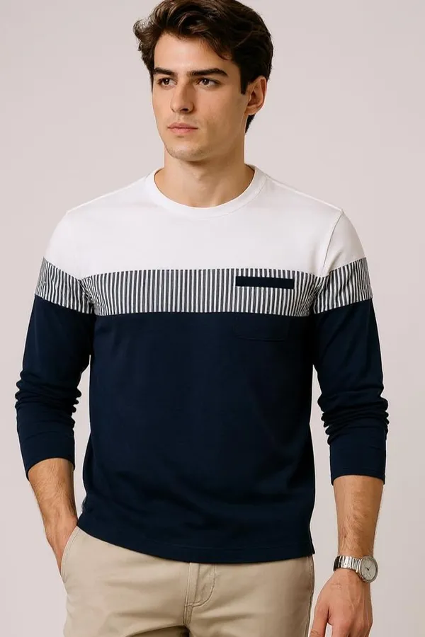 Navy_Blue_Printed_Round_Neck_Full_Sleeve_Cotton-Polyester_Blend_T-Shirt_For_Men
