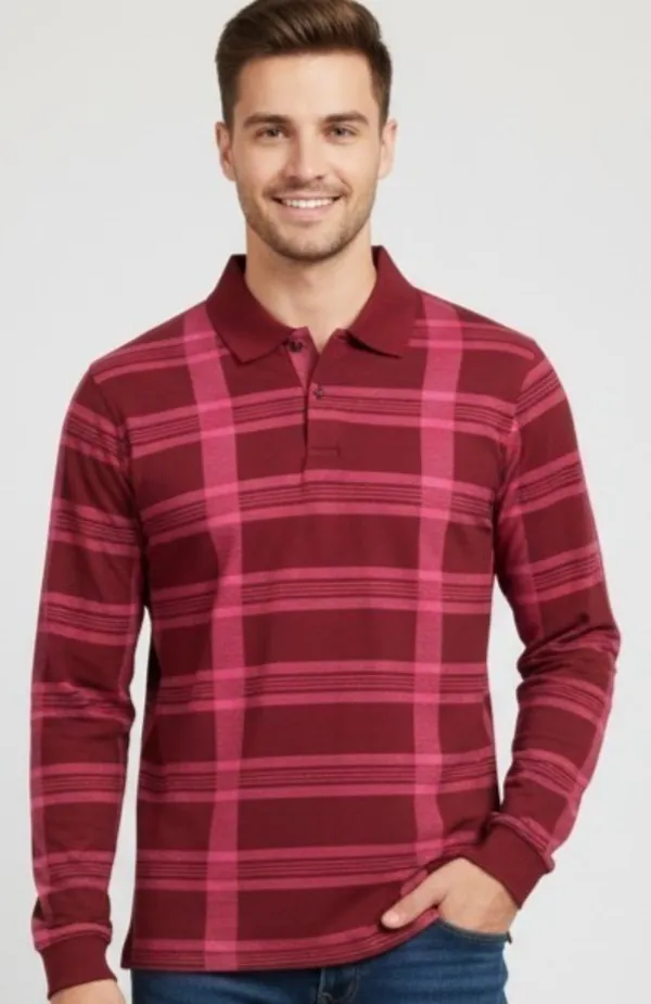 Maroon_Polo_Collar_Full_Sleeve_Cotton-Polyester_Blend_T-Shirt_For_Men