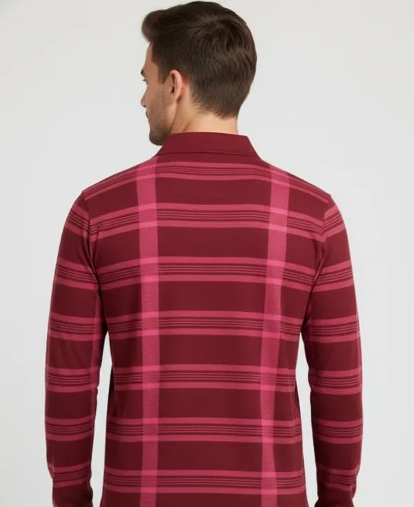 Maroon_Polo_Collar_Full_Sleeve_Cotton-Polyester_Blend_T-Shirt_For_Men