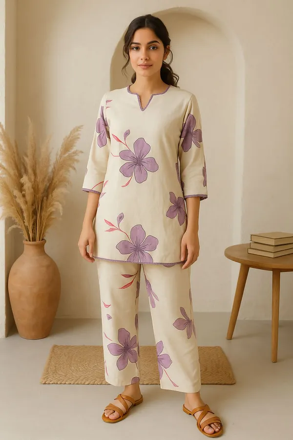 White_And_Purple_Cotton_Dress_For_Women