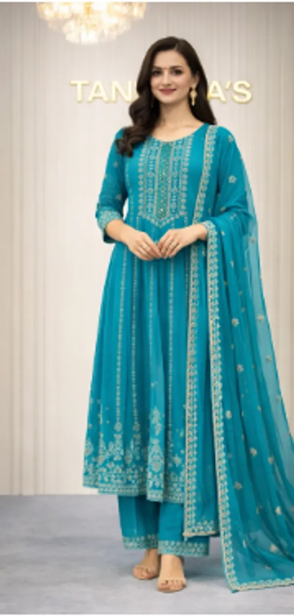 Petrol_Green_Anarkali_Dress_For_Women
