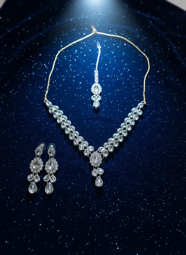 White_Premium_Alloy_Necklace,_Earrings_&_Maang_Tikka_Set_For_Women