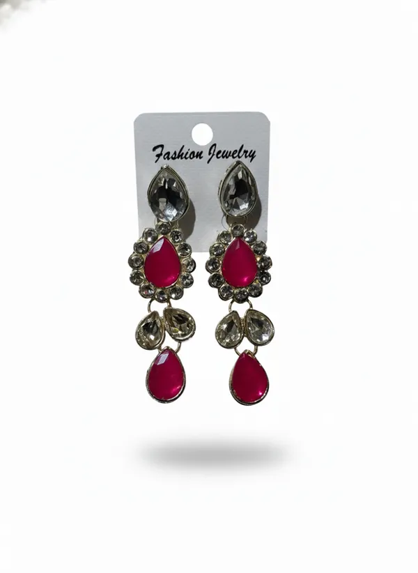 White_&_Pink_Premium_Alloy_Necklace,_Earrings_&_Maang_Tikka_Set_For_Women