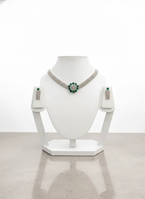 Green_Premium_Alloy_Necklace_And_Earrings_Set_For_Women