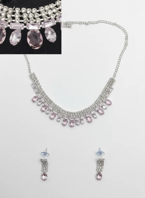 Pink_Premium_Alloy_Necklace_And_Earrings_Set_For_Women