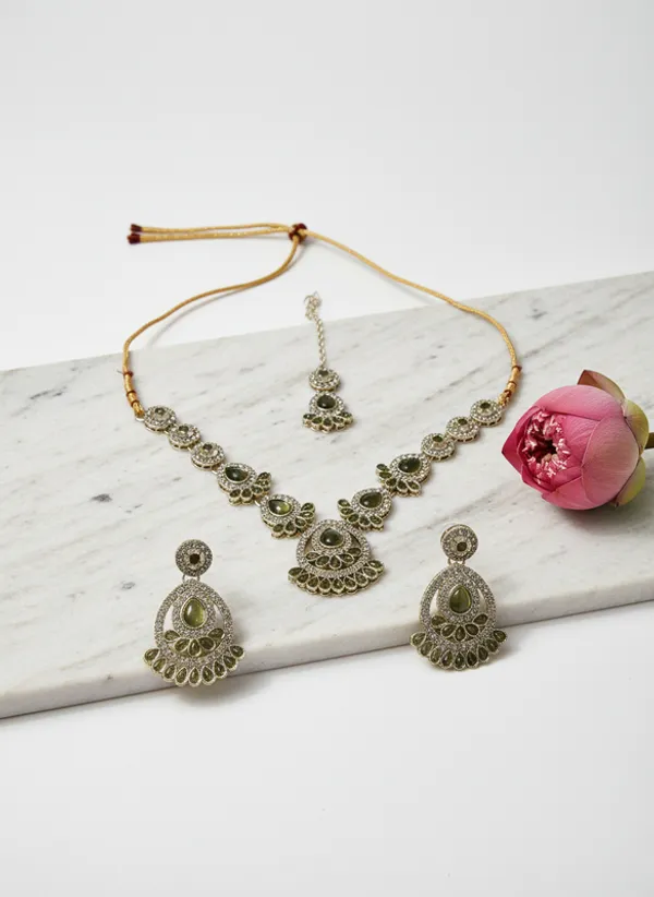 Olive_Green_Premium_Alloy_Necklace,_Earrings_&_Maang_Tikka_Set_For_Women