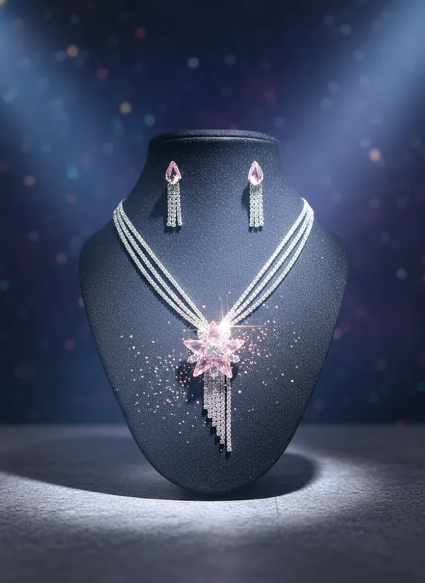 Pink_Premium_Alloy_Necklace_And_Earrings_Set_For_Women