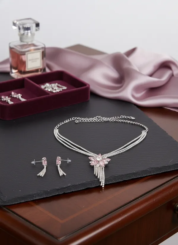 Pink_Premium_Alloy_Necklace_And_Earrings_Set_For_Women