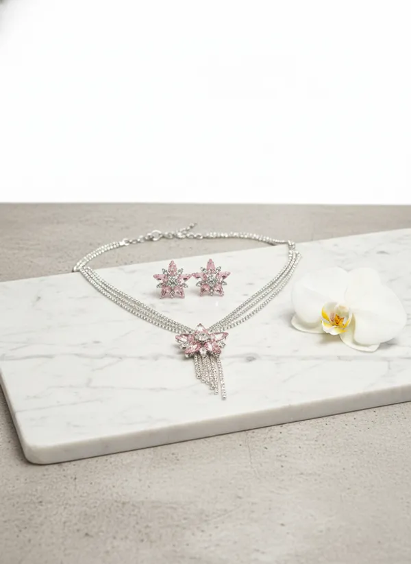 Pink_Premium_Alloy_Necklace_And_Earrings_Set_For_Women