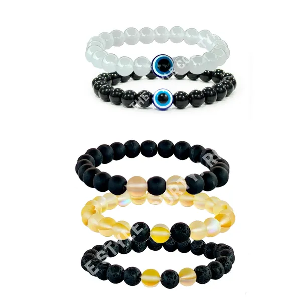 Multicolor_Amplify_&_Rejuvenation_Your_Energy_Harmonious_With_Set_Of_5_Bead_Bracelets_Featuring_Yellow_Aura,_Lava,_Black_Onyx,_White_Evil_Eye,_And_Black_Evil_Eye_Bracelets
